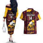 Custom Australia Day Brisbane Broncos Couples Matching Off The Shoulder Long Sleeve Dress and Hawaiian Shirt NRL 2024 Australian Map Proud