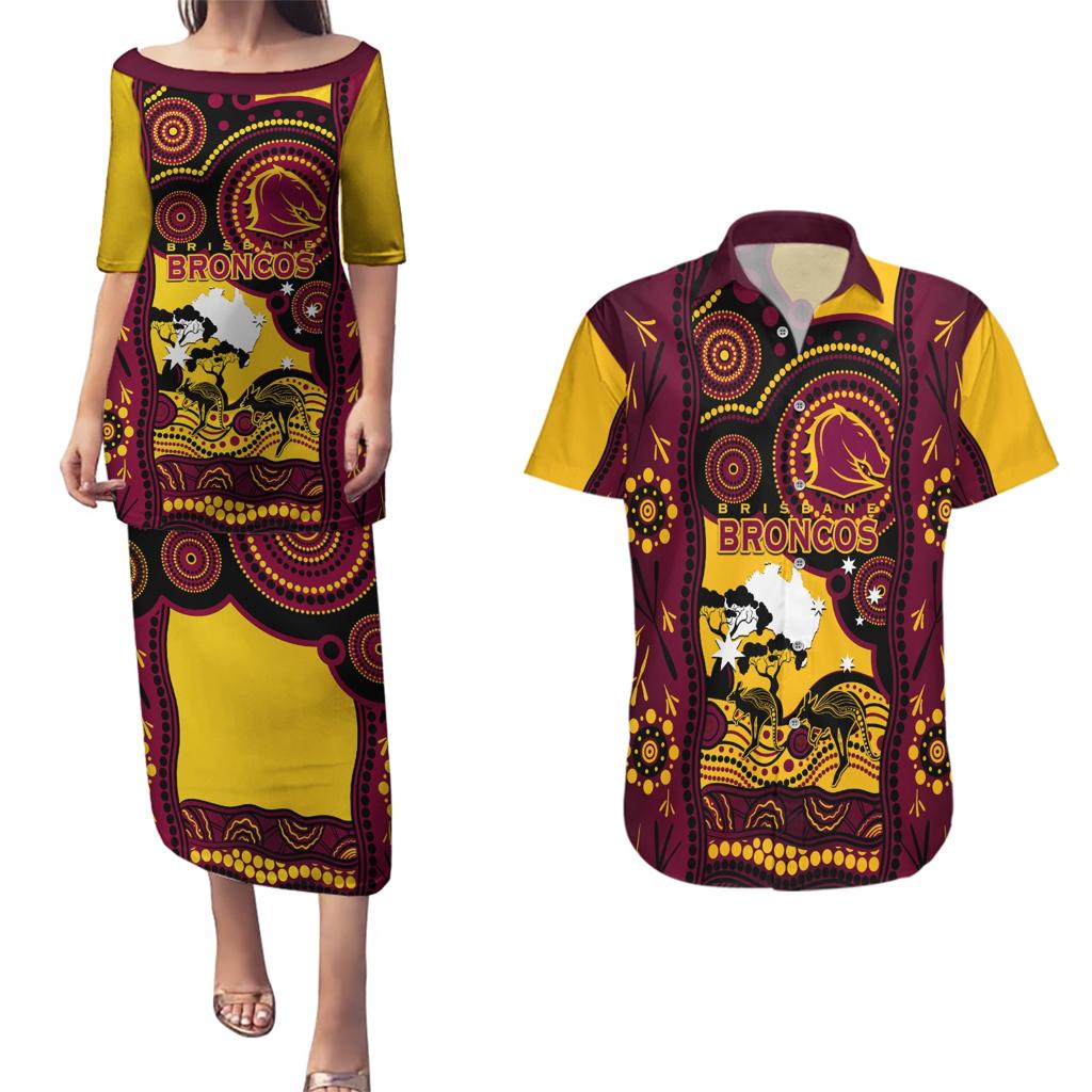 Custom Australia Day Brisbane Broncos Couples Matching Puletasi and Hawaiian Shirt NRL 2024 Australian Map Proud