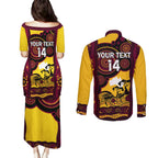 Custom Australia Day Brisbane Broncos Couples Matching Puletasi and Long Sleeve Button Shirt NRL 2024 Australian Map Proud