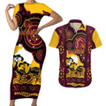 Custom Australia Day Brisbane Broncos Couples Matching Short Sleeve Bodycon Dress and Hawaiian Shirt NRL 2024 Australian Map Proud
