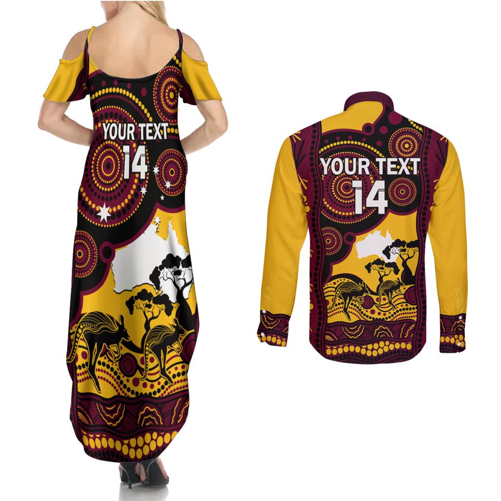 Custom Australia Day Brisbane Broncos Couples Matching Summer Maxi Dress and Long Sleeve Button Shirt NRL 2024 Australian Map Proud