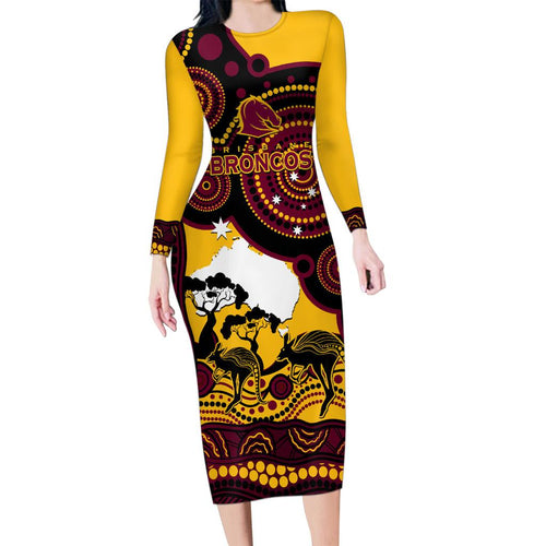 Custom Australia Day Brisbane Broncos Family Matching Long Sleeve Bodycon Dress and Hawaiian Shirt NRL 2024 Australian Map Proud
