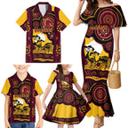 Custom Australia Day Brisbane Broncos Family Matching Mermaid Dress and Hawaiian Shirt NRL 2024 Australian Map Proud