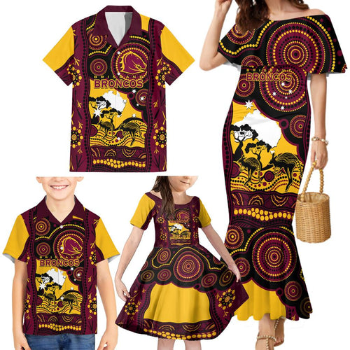 Custom Australia Day Brisbane Broncos Family Matching Mermaid Dress and Hawaiian Shirt NRL 2024 Australian Map Proud
