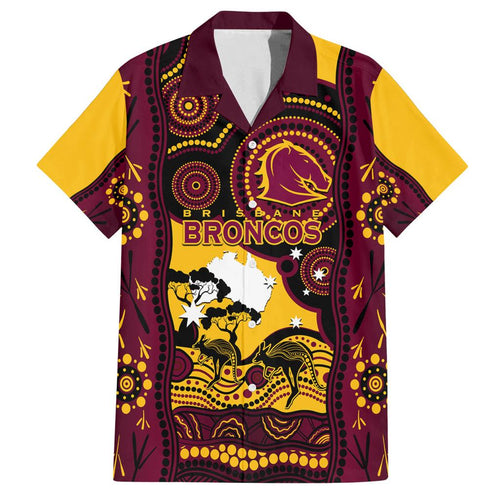 Custom Australia Day Brisbane Broncos Family Matching Off Shoulder Long Sleeve Dress and Hawaiian Shirt NRL 2024 Australian Map Proud