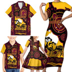 Custom Australia Day Brisbane Broncos Family Matching Short Sleeve Bodycon Dress and Hawaiian Shirt NRL 2024 Australian Map Proud