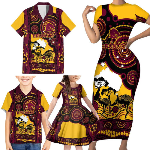 Custom Australia Day Brisbane Broncos Family Matching Short Sleeve Bodycon Dress and Hawaiian Shirt NRL 2024 Australian Map Proud