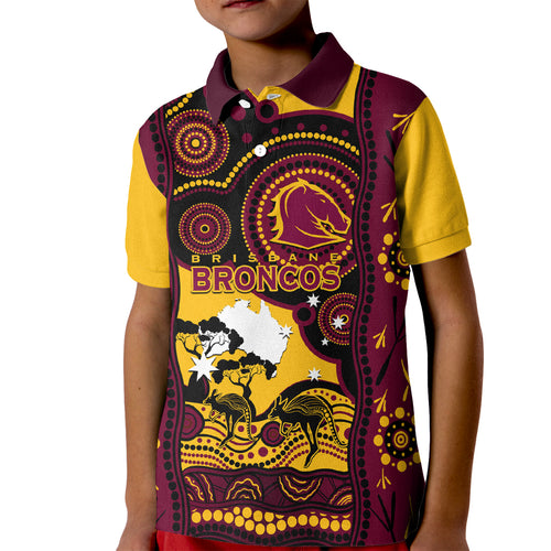 Custom Australia Day Brisbane Broncos Kid Polo Shirt NRL 2024 Australian Map Proud