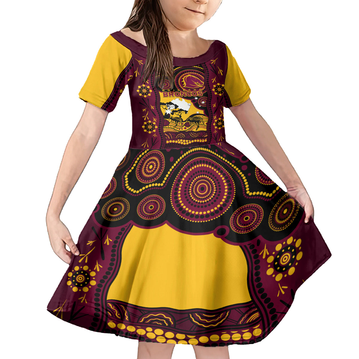 Custom Australia Day Brisbane Broncos Kid Short Sleeve Dress NRL 2024 Australian Map Proud