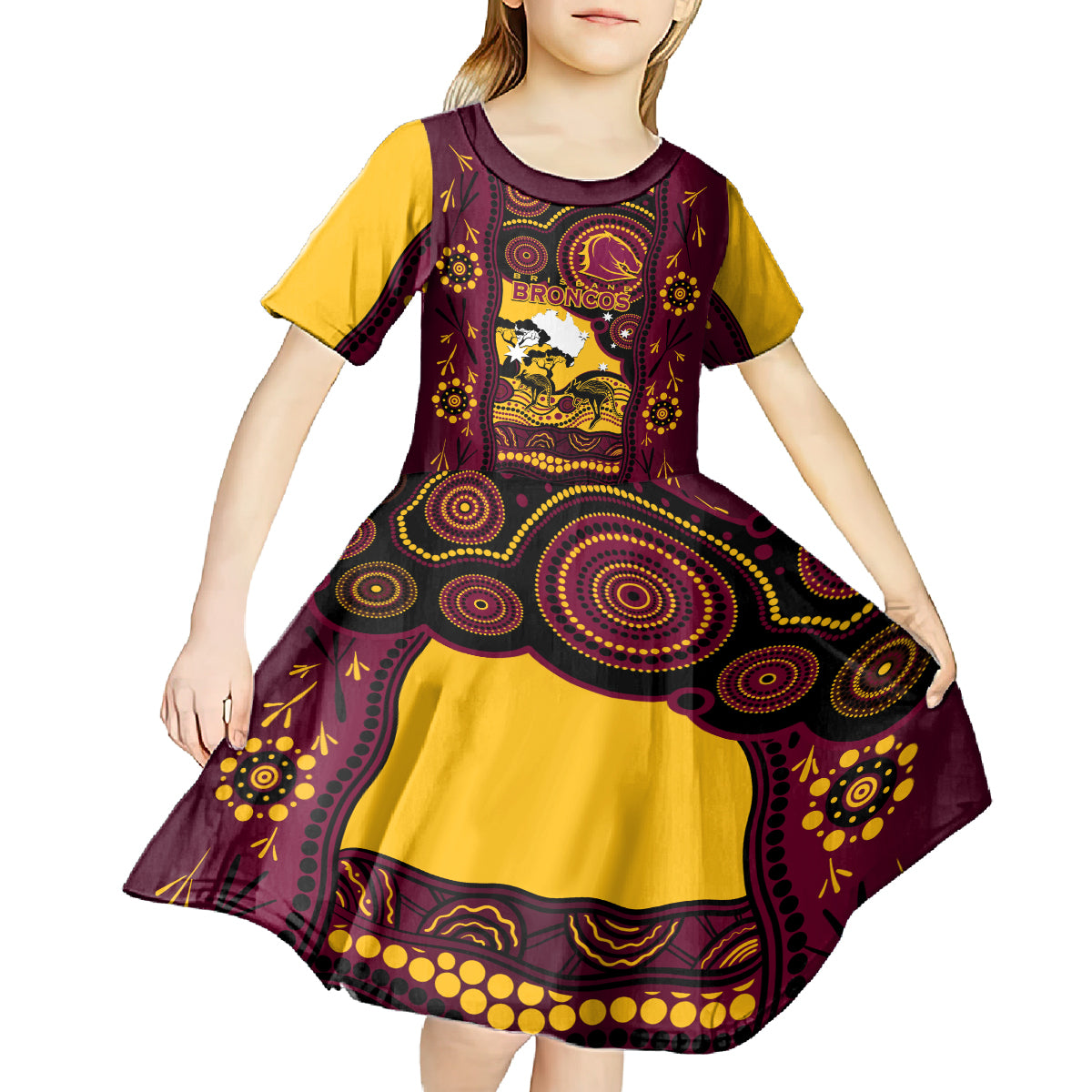Custom Australia Day Brisbane Broncos Kid Short Sleeve Dress NRL 2024 Australian Map Proud