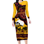 Custom Australia Day Brisbane Broncos Long Sleeve Bodycon Dress NRL 2024 Australian Map Proud