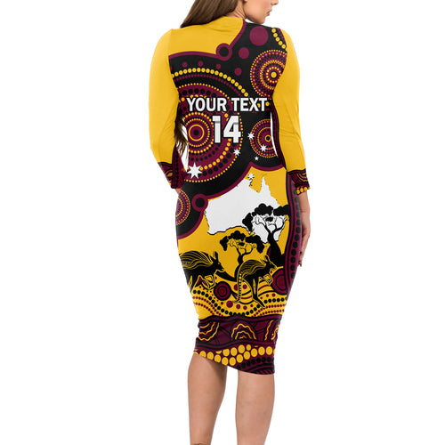 Custom Australia Day Brisbane Broncos Long Sleeve Bodycon Dress NRL 2024 Australian Map Proud