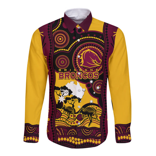 Custom Australia Day Brisbane Broncos Long Sleeve Button Shirt NRL 2024 Australian Map Proud