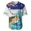 Personalised Australia Fishing Baseball Jersey Barramundi With Ocean Waves Flag Grunge Style