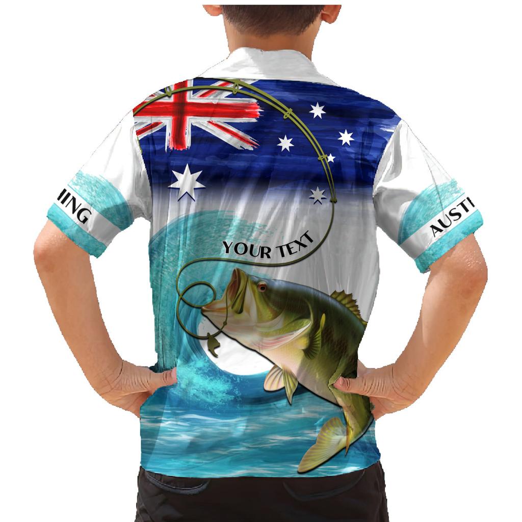 Personalised Australia Fishing Family Matching Mermaid Dress and Hawaiian Shirt Barramundi With Ocean Waves Flag Grunge Style