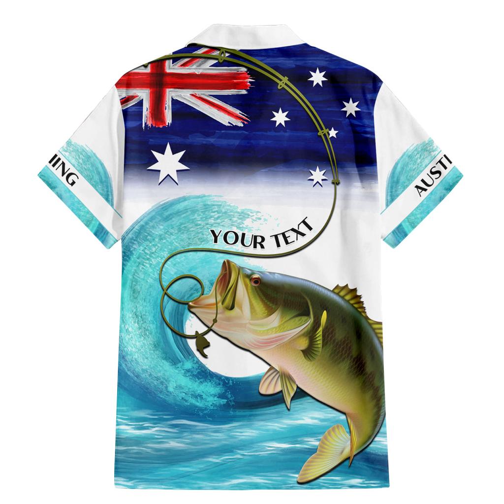 Personalised Australia Fishing Family Matching Mermaid Dress and Hawaiian Shirt Barramundi With Ocean Waves Flag Grunge Style