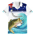 Personalised Australia Fishing Family Matching Short Sleeve Bodycon Dress and Hawaiian Shirt Barramundi With Ocean Waves Flag Grunge Style