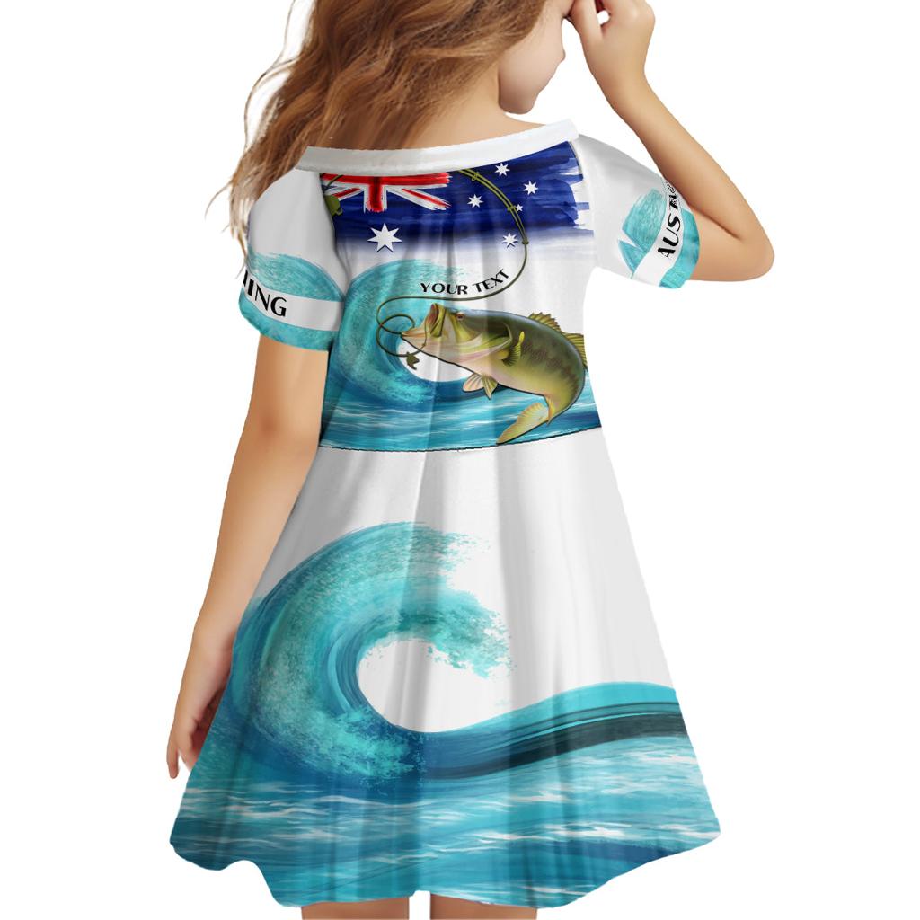 Personalised Australia Fishing Family Matching Summer Maxi Dress and Hawaiian Shirt Barramundi With Ocean Waves Flag Grunge Style