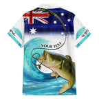 Personalised Australia Fishing Family Matching Summer Maxi Dress and Hawaiian Shirt Barramundi With Ocean Waves Flag Grunge Style