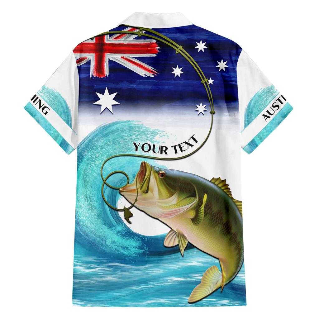 Personalised Australia Fishing Family Matching Tank Maxi Dress and Hawaiian Shirt Barramundi With Ocean Waves Flag Grunge Style