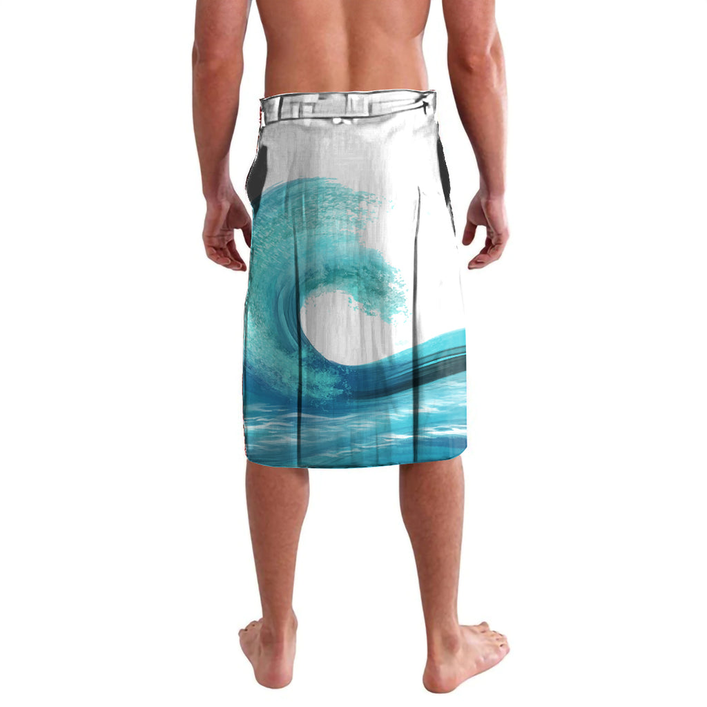 Personalised Australia Fishing Lavalava Barramundi With Ocean Waves Flag Grunge Style