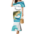Personalised Australia Fishing Mermaid Dress Barramundi With Ocean Waves Flag Grunge Style