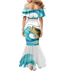 Personalised Australia Fishing Mermaid Dress Barramundi With Ocean Waves Flag Grunge Style