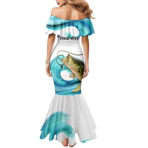 Personalised Australia Fishing Mermaid Dress Barramundi With Ocean Waves Flag Grunge Style