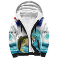 Personalised Australia Fishing Sherpa Hoodie Barramundi With Ocean Waves Flag Grunge Style