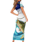 Personalised Australia Fishing Short Sleeve Bodycon Dress Barramundi With Ocean Waves Flag Grunge Style
