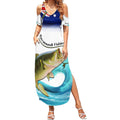Personalised Australia Fishing Summer Maxi Dress Barramundi With Ocean Waves Flag Grunge Style
