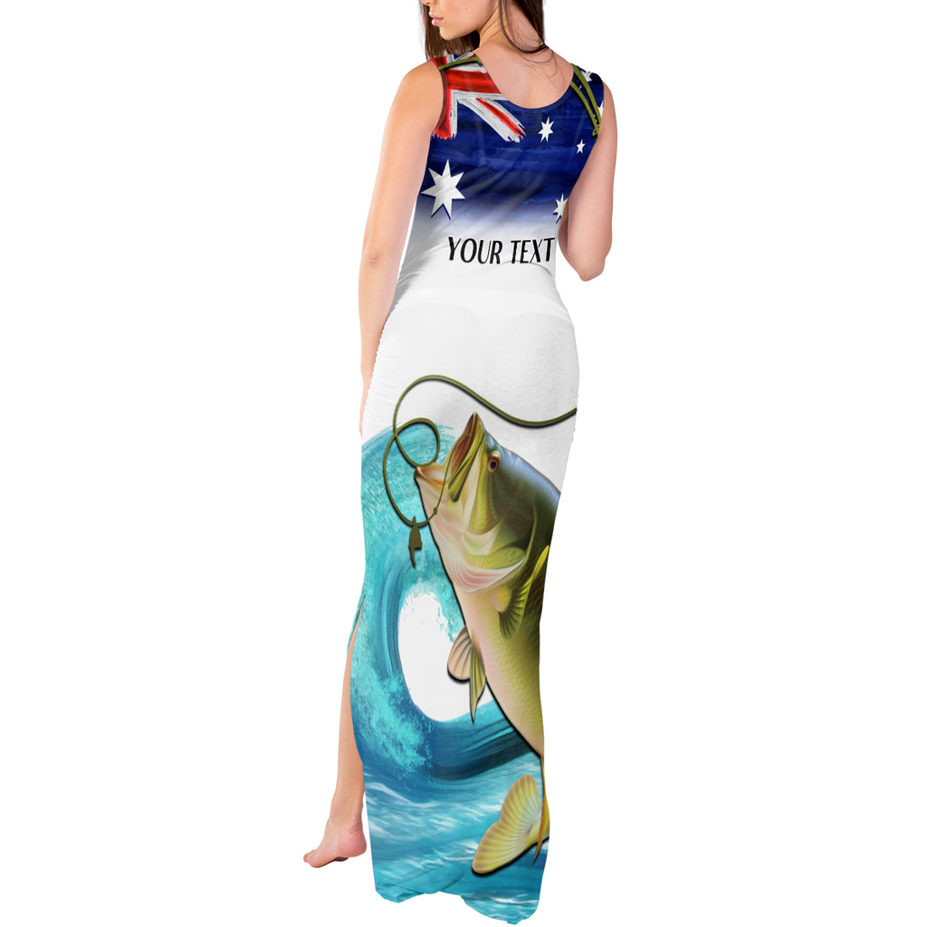Personalised Australia Fishing Tank Maxi Dress Barramundi With Ocean Waves Flag Grunge Style