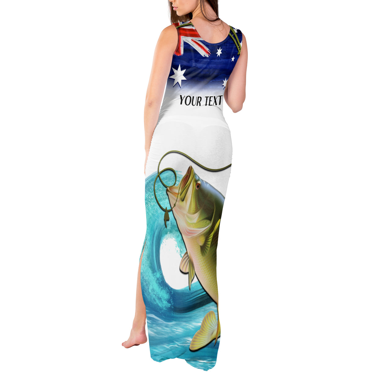 Personalised Australia Fishing Tank Maxi Dress Barramundi With Ocean Waves Flag Grunge Style