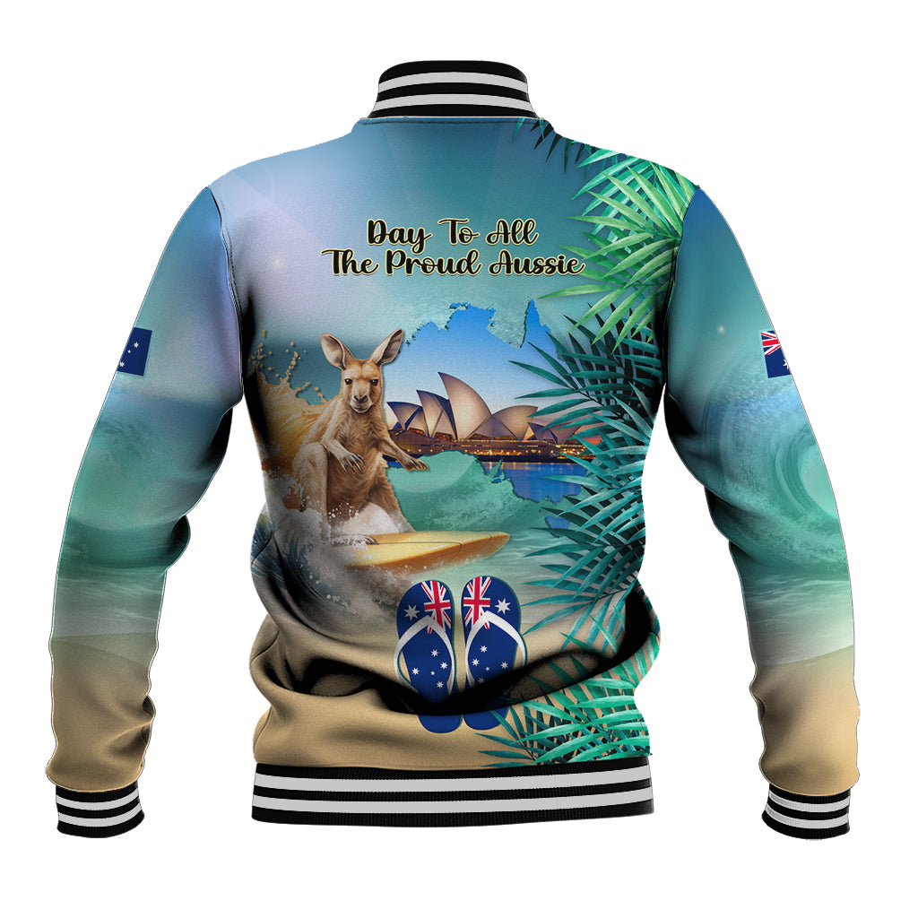 Australia Day 2024 Baseball Jacket Kangaroo Go Surfing Aussie Map Tropical Style