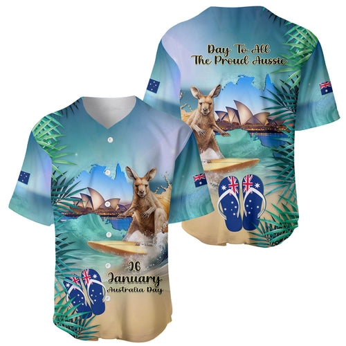Australia Day 2024 Baseball Jersey Kangaroo Go Surfing Aussie Map Tropical Style