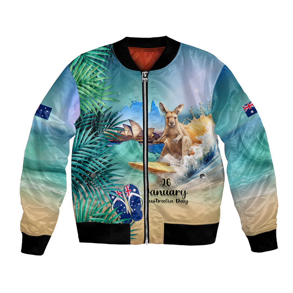 Australia Day 2024 Bomber Jacket Kangaroo Go Surfing Aussie Map Tropical Style