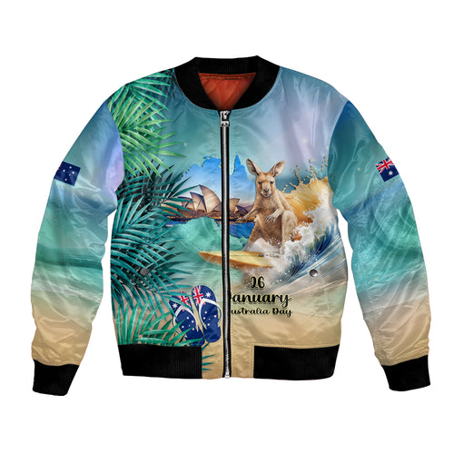 Australia Day 2024 Bomber Jacket Kangaroo Go Surfing Aussie Map Tropical Style