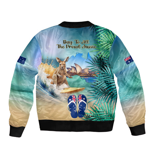 Australia Day 2024 Bomber Jacket Kangaroo Go Surfing Aussie Map Tropical Style