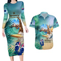 Australia Day 2024 Couples Matching Long Sleeve Bodycon Dress and Hawaiian Shirt Kangaroo Go Surfing Aussie Map Tropical Style