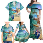 Australia Day 2024 Family Matching Off Shoulder Maxi Dress and Hawaiian Shirt Kangaroo Go Surfing Aussie Map Tropical Style