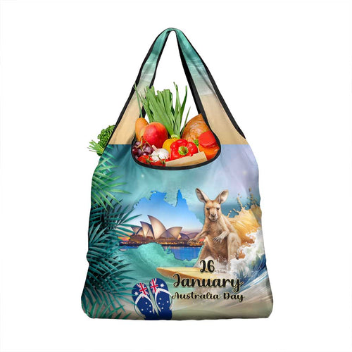 Australia Day Grocery Bag Kangaroo Go Surfing Aussie Map Tropical Style