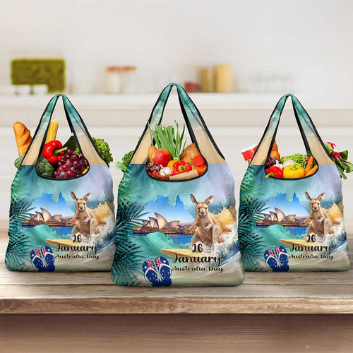 Australia Day Grocery Bag Kangaroo Go Surfing Aussie Map Tropical Style