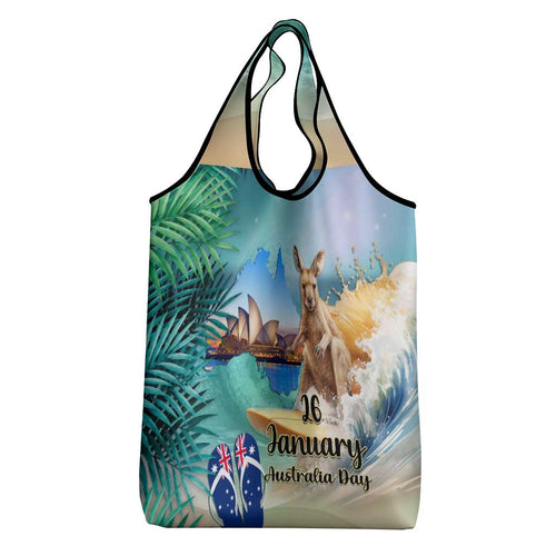 Australia Day Grocery Bag Kangaroo Go Surfing Aussie Map Tropical Style