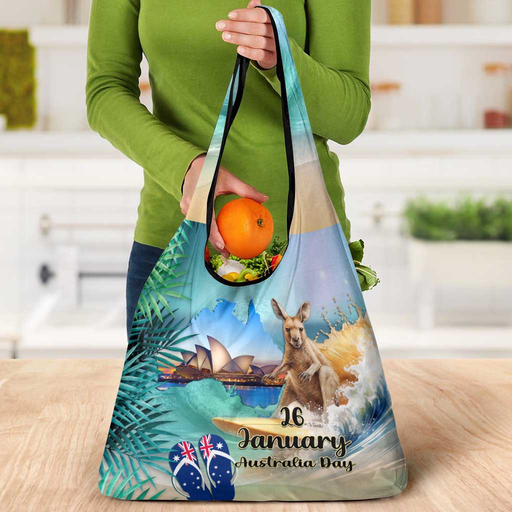 Australia Day Grocery Bag Kangaroo Go Surfing Aussie Map Tropical Style