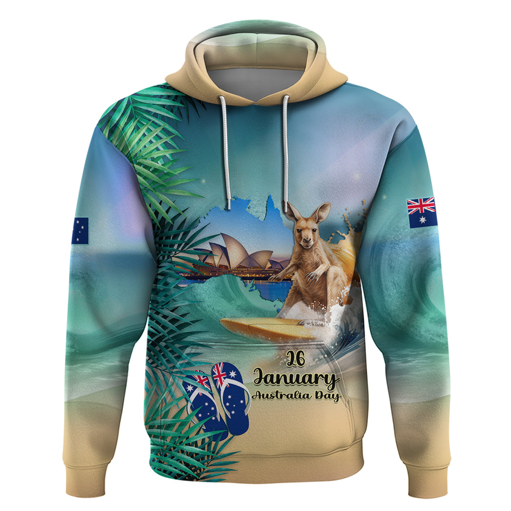 Australia Day 2024 Hoodie Kangaroo Go Surfing Aussie Map Tropical Style