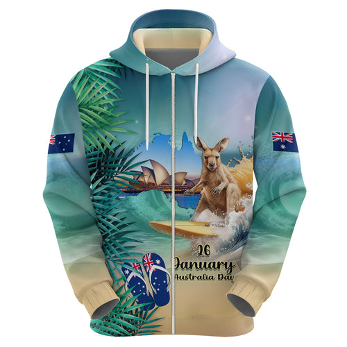 Australia Day 2024 Hoodie Kangaroo Go Surfing Aussie Map Tropical Style