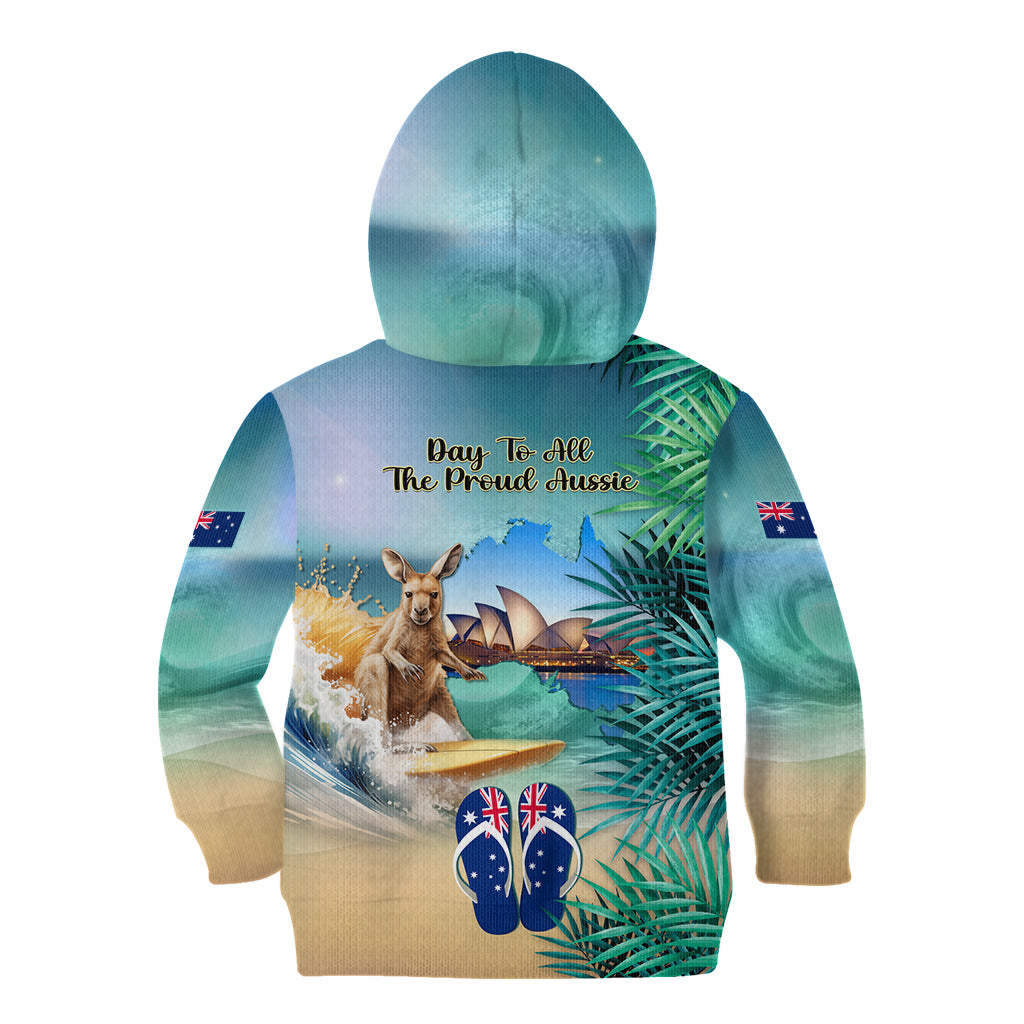 Australia Day 2024 Kid Hoodie Kangaroo Go Surfing Aussie Map Tropical Style