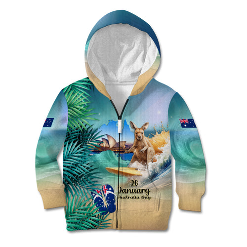 Australia Day 2024 Kid Hoodie Kangaroo Go Surfing Aussie Map Tropical Style