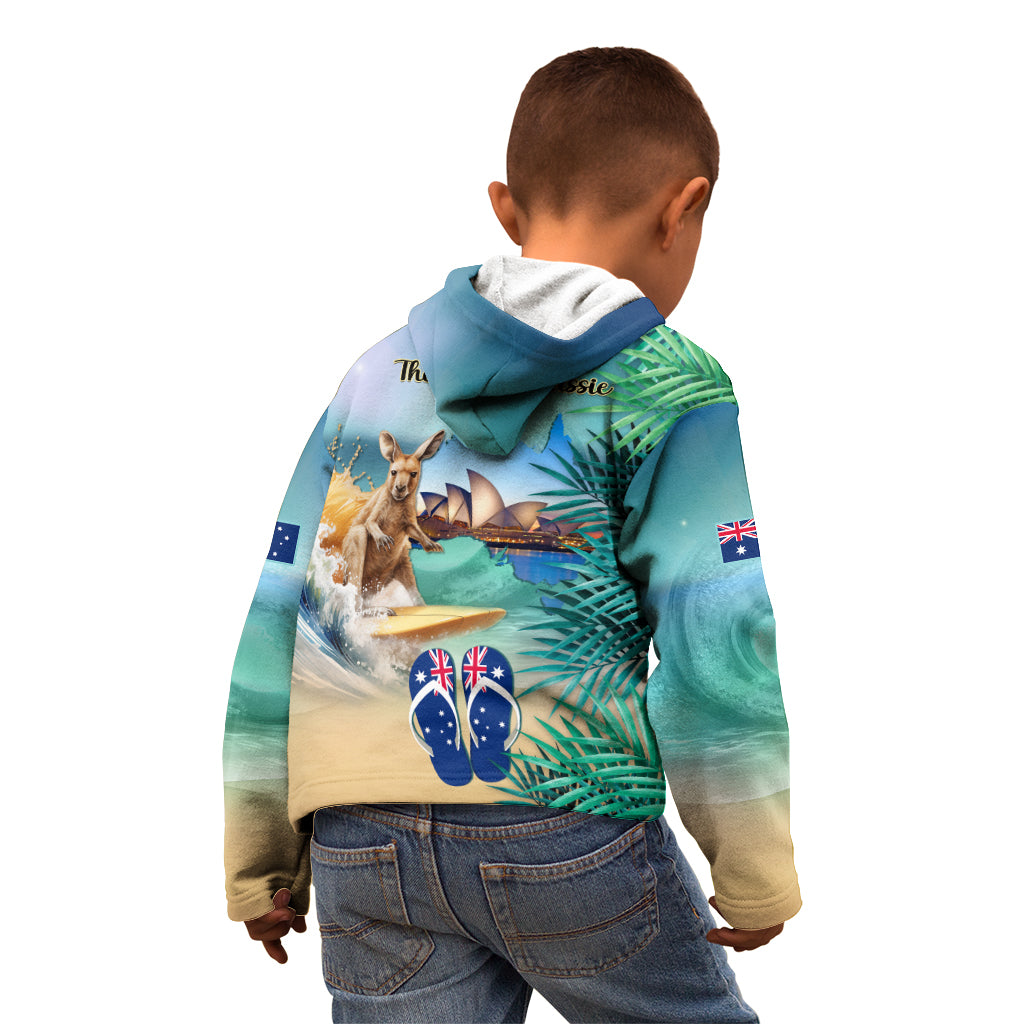 Australia Day 2024 Kid Hoodie Kangaroo Go Surfing Aussie Map Tropical Style