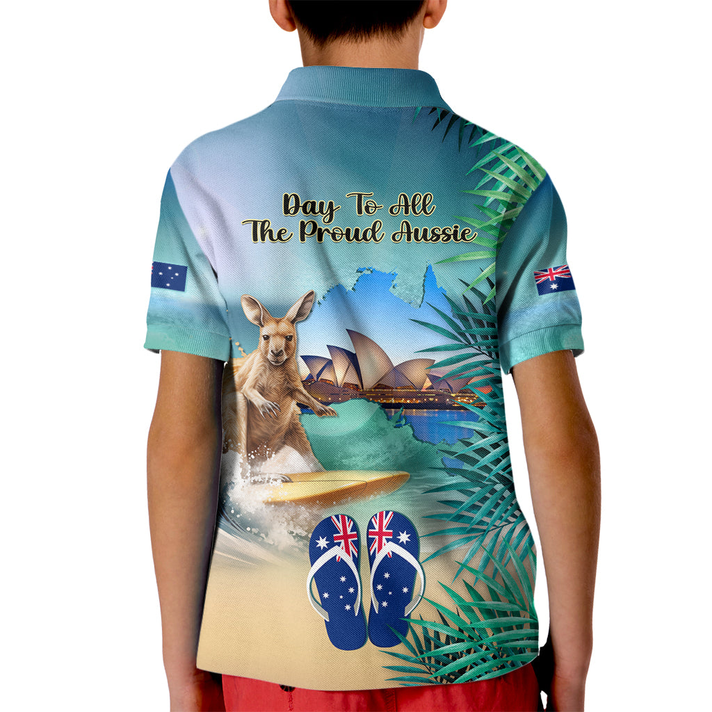 Australia Day 2024 Kid Polo Shirt Kangaroo Go Surfing Aussie Map Tropical Style